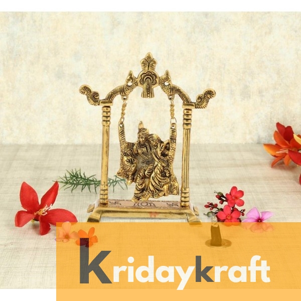 Radha Krishna on swing jhula gold plated for Home Decor Showpiece Gifts Idols