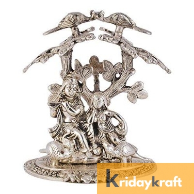 Radha Krishna Sitting Under Tree with Flute Silver plated for Home Decor Showpiece Gifts Idols