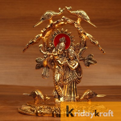 Radha Krishna Standing Under Tree with Flute gold plated for Home Decor Showpiece Gifts Idols