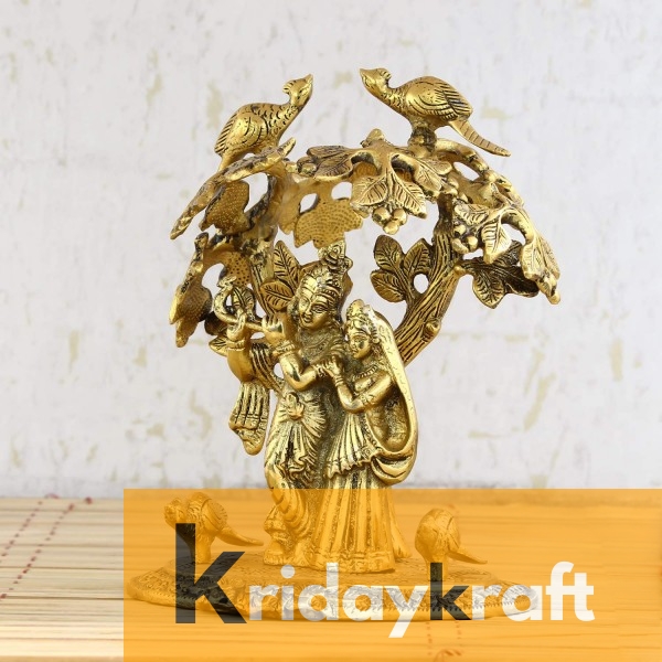 Radha Krishna Standing Under Tree with Flute gold plated for Home Decor Showpiece Gifts Idols