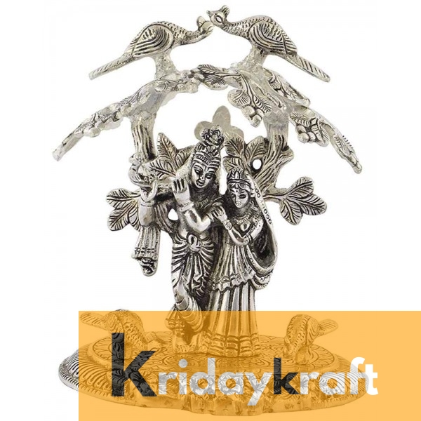 Radha Krishna Standing Under Tree with Flute Silver plated for Home Decor Showpiece Gifts Idols