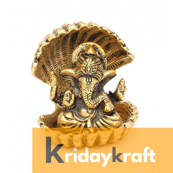 Ganesha sitting with snake gold plated for home decor and gifts