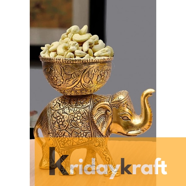 Rci Handicrafts Metal Elephant dry fruit Bowl Showpiece Gold Polish for Your Home,Office Table & Gift Article,Animal Decorative Showpiece Figurines...