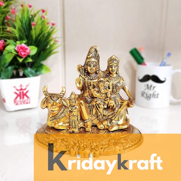 Metal Statue of Shiva Family a Unique and one of a Kind Rare handicrafted Idol for Pooja Room Decorative for Home, Office & Table of Corporate Gift,Diwali Gift,Wedding Gifts...