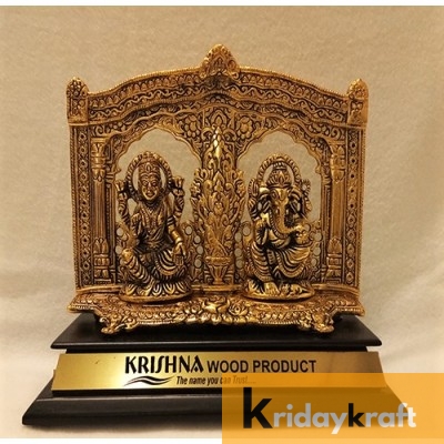 Metal Royal Laxmi Ganesh Statue on wooden base for coporate gifts