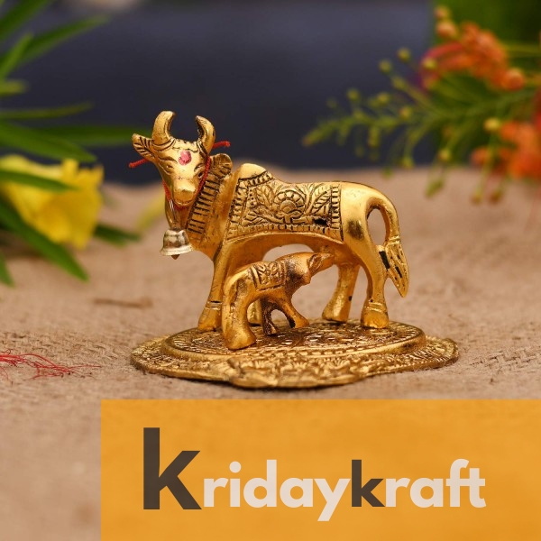 kamdhenu cow and calf Flowerbase Gold Plated